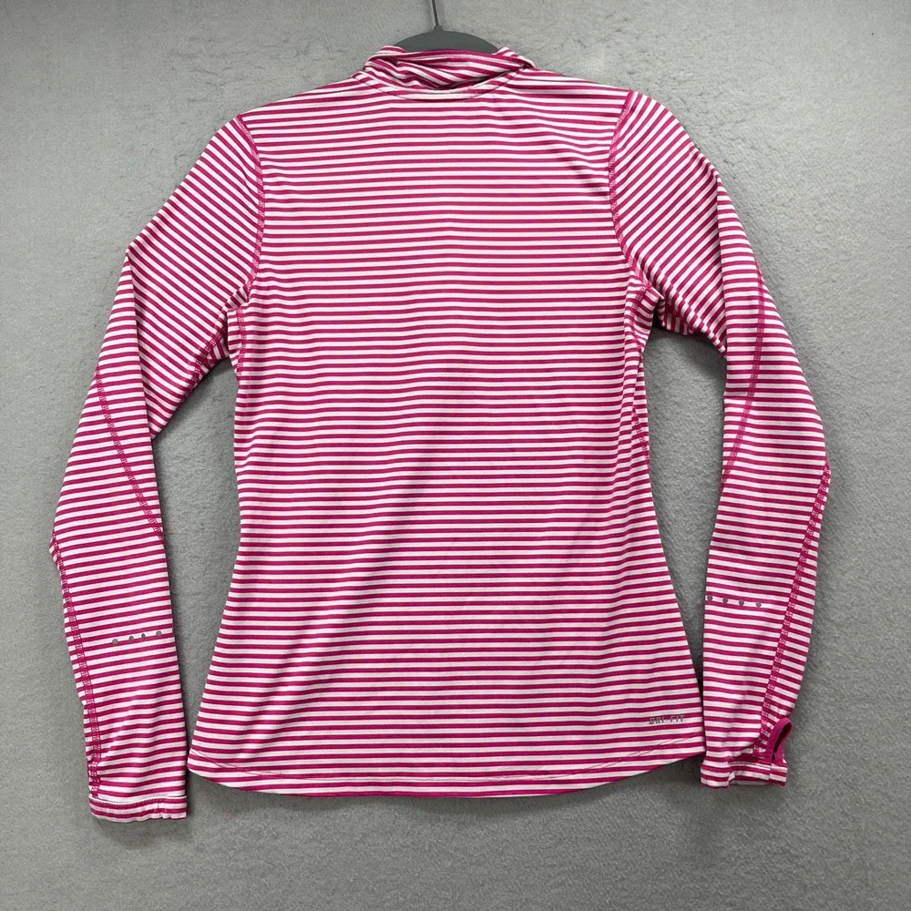 Nike Running Pullover Womens S Pink White Striped Dri-FIT 1/2 Zip Top Athletic